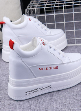 厚底内增高10cm女鞋子2020秋季新款厚底松糕鞋百搭显瘦白色运动鞋