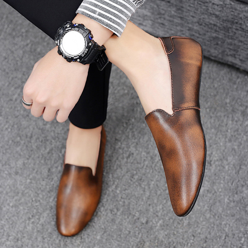 2021夏季新款真皮尖头豆豆鞋男士休闲小皮鞋潮流懒人鞋韩版驾车鞋,流行男鞋,乐福鞋（豆豆鞋）,淘宝优惠券,粉丝福利购,淘宝优惠卷