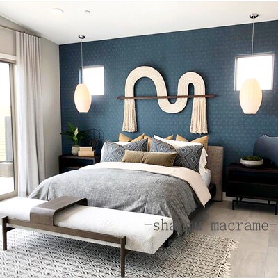 定制手工编织挂毯酒店民宿卧室设计款壁饰房间原木风装饰线条挂件