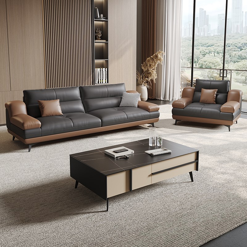 办公室沙发茶几组合简约现代v商务会客洽谈接待室休息区真皮三人