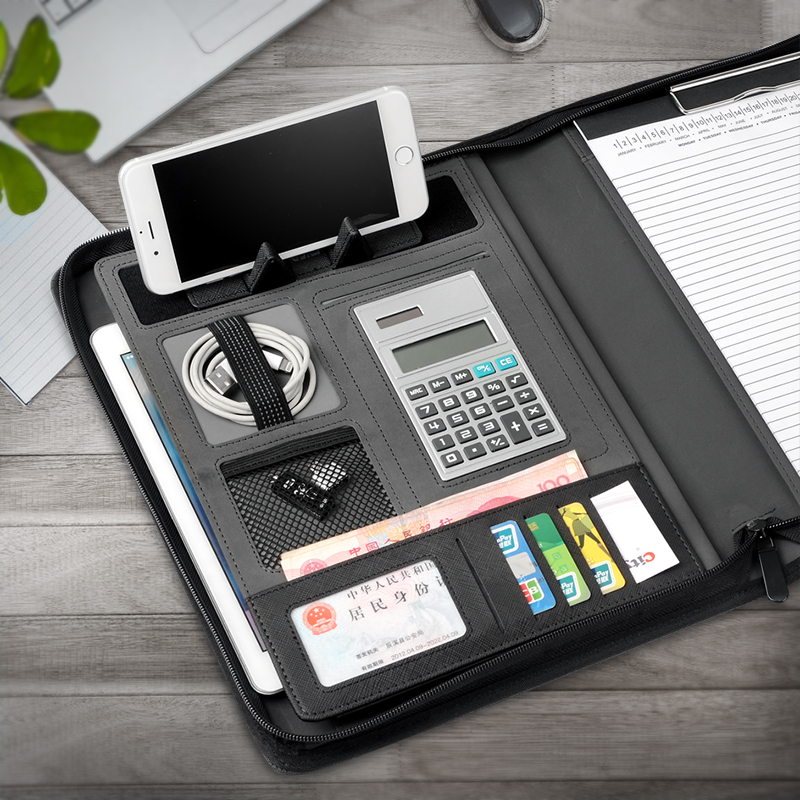 A4多功能c文件夹带计算器皮质销售经理夹放合同活页夹商务文件夹