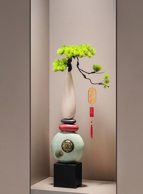 时来运转迎客松花瓶摆件入户玄关客厅办公室前R台装饰乔迁开业礼