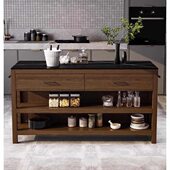 北欧厨房中岛台单独移动料理台开放式 实木复古橱柜碗柜大理石餐边