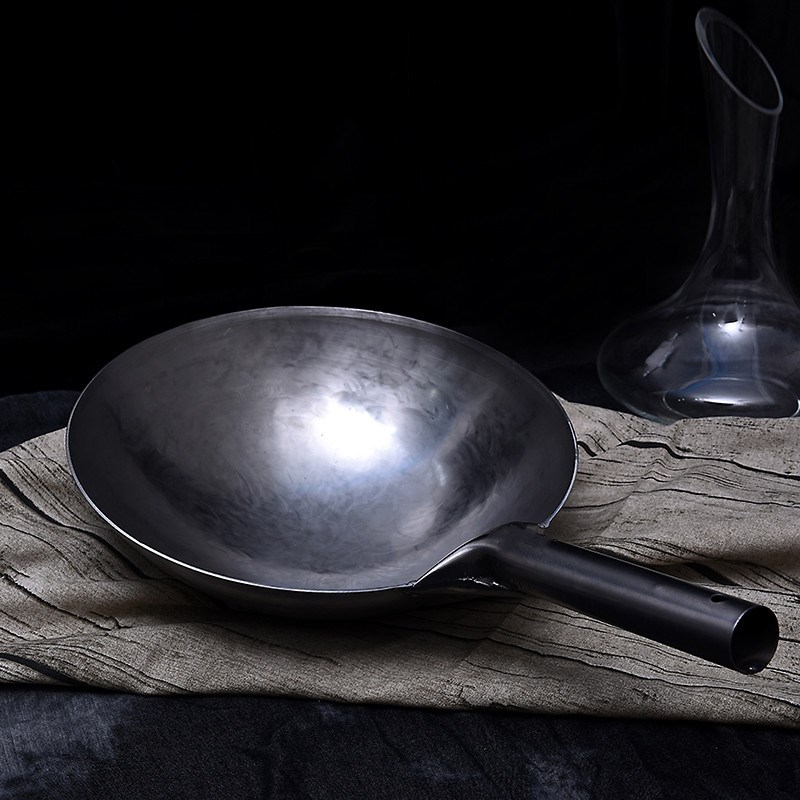 章丘手工铁锅老式铁锅家用炒锅不粘锅燃气L灶适用圆底炒菜锅无涂