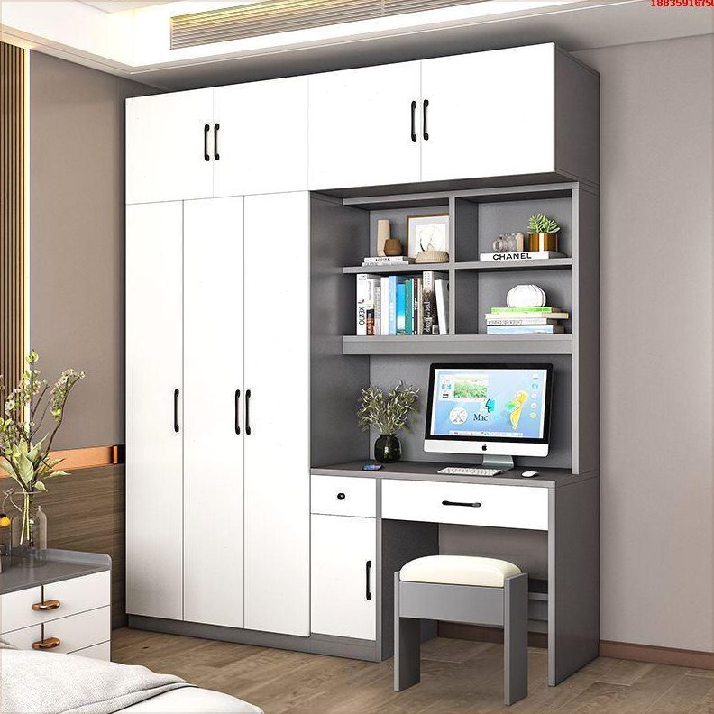 简约书桌带衣柜一体儿童房电脑桌书柜组合小户型家用卧室写字台