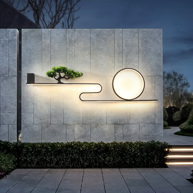 太阳能户外壁f灯中式别墅花园景观庭院防水壁灯背景墙装饰影壁墙