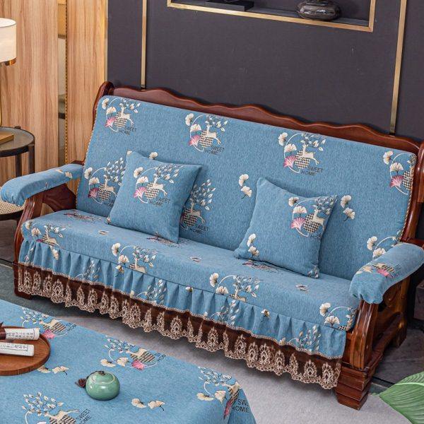 老式红实木头沙发坐垫带靠背靠垫一体防滑可拆洗春秋椅海绵垫子