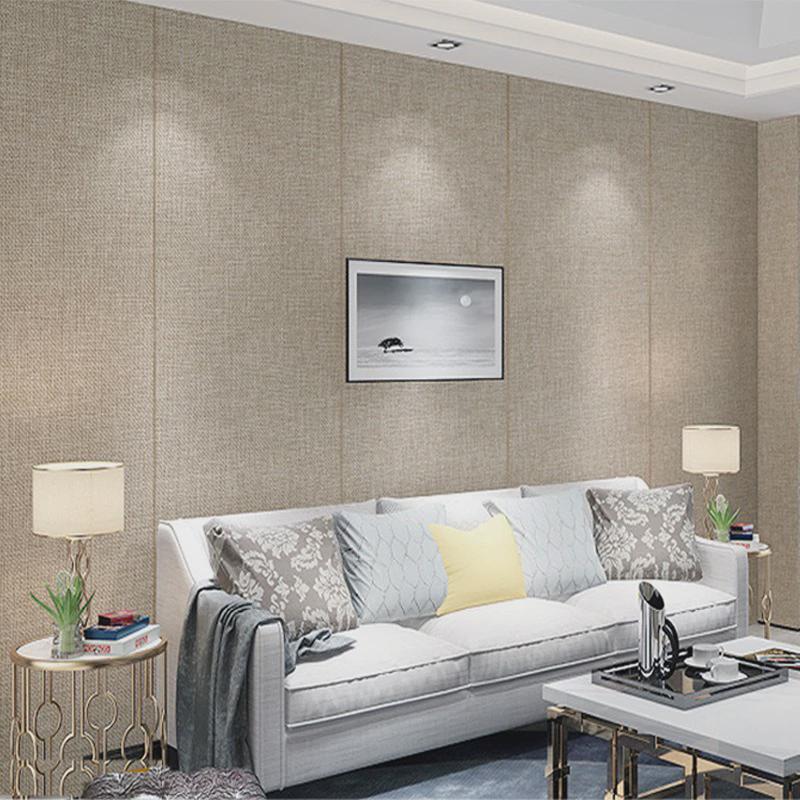 亚麻自粘防水卧室客厅全u屋现代简约无缝墙布素色家用墙纸墙咔
