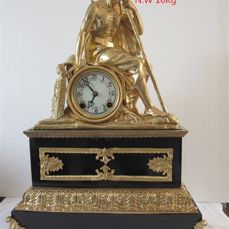 钟表古典机械黄铜座钟仿古董法国回流H台钟欧式复古样板间壁炉摆