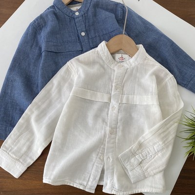 【软得一塌糊涂】纯棉纱布衬衫 儿童男纯色长袖白衬衣 2025春新品
