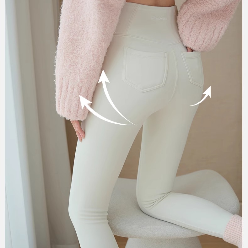 加绒口袋外穿打底裤高腰收腹瑜伽健身鲨鱼裤女秋冬显瘦加厚保暖裤