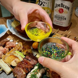 彩色雨点玻璃茶杯酒杯高颜值功夫茶杯彩色透明杯子家用餐厅用收藏