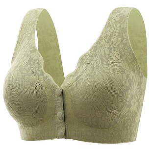 冰丝无痕内衣女款 前开扣文胸无钢圈聚拢蕾丝中老年妈妈胸罩 背心式