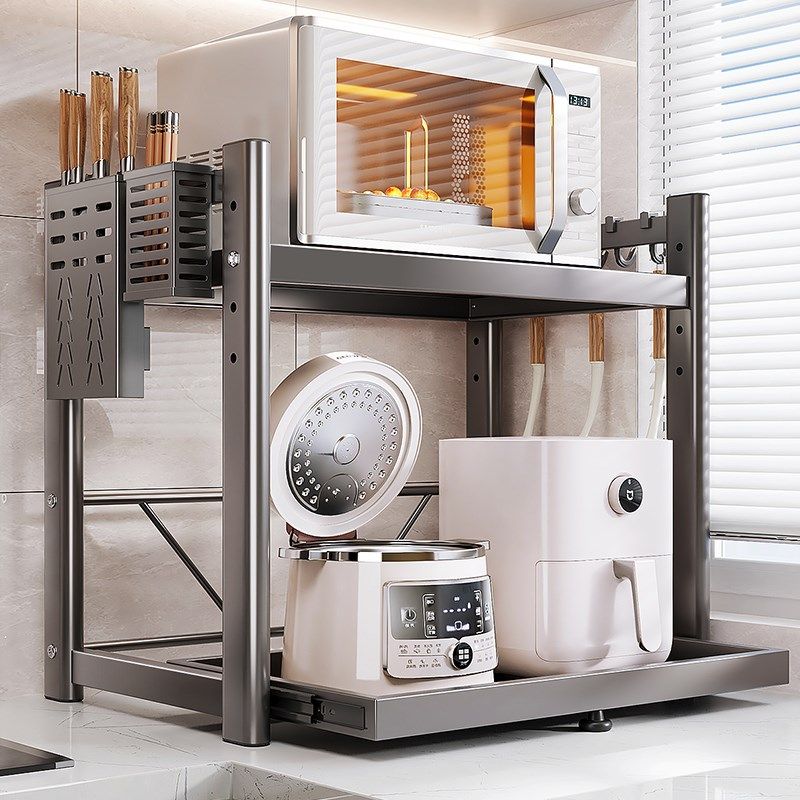 厨房微波炉置物架抽拉式多功能台面双层电饭煲烤箱电器一体收纳架,厨房/烹饪用具,微波炉置物架,淘宝优惠券,粉丝福利购,淘宝优惠卷