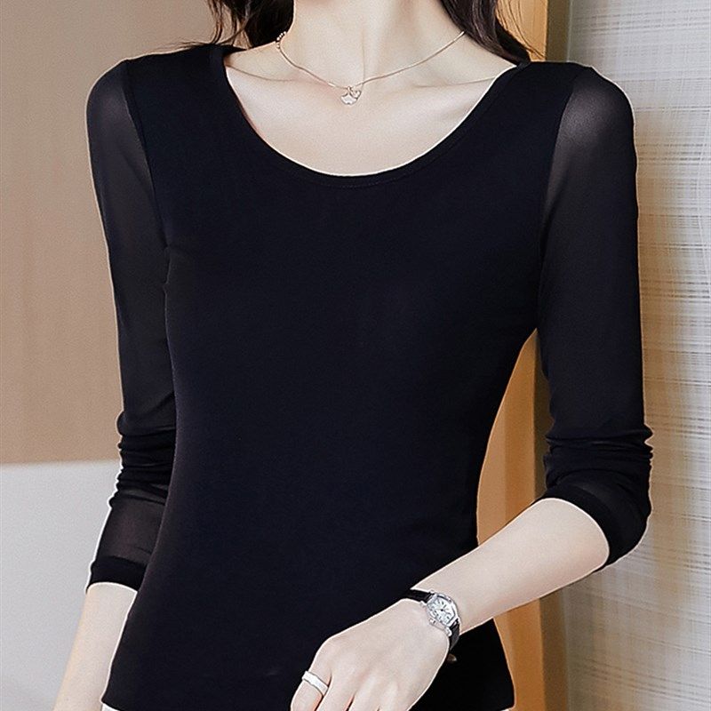 纱衣t恤女长袖2021新款秋冬洋气圆领薄款上衣弹力紧身网纱打底衫,女装/女士精品,T恤,淘宝优惠券,粉丝福利购,淘宝优惠卷