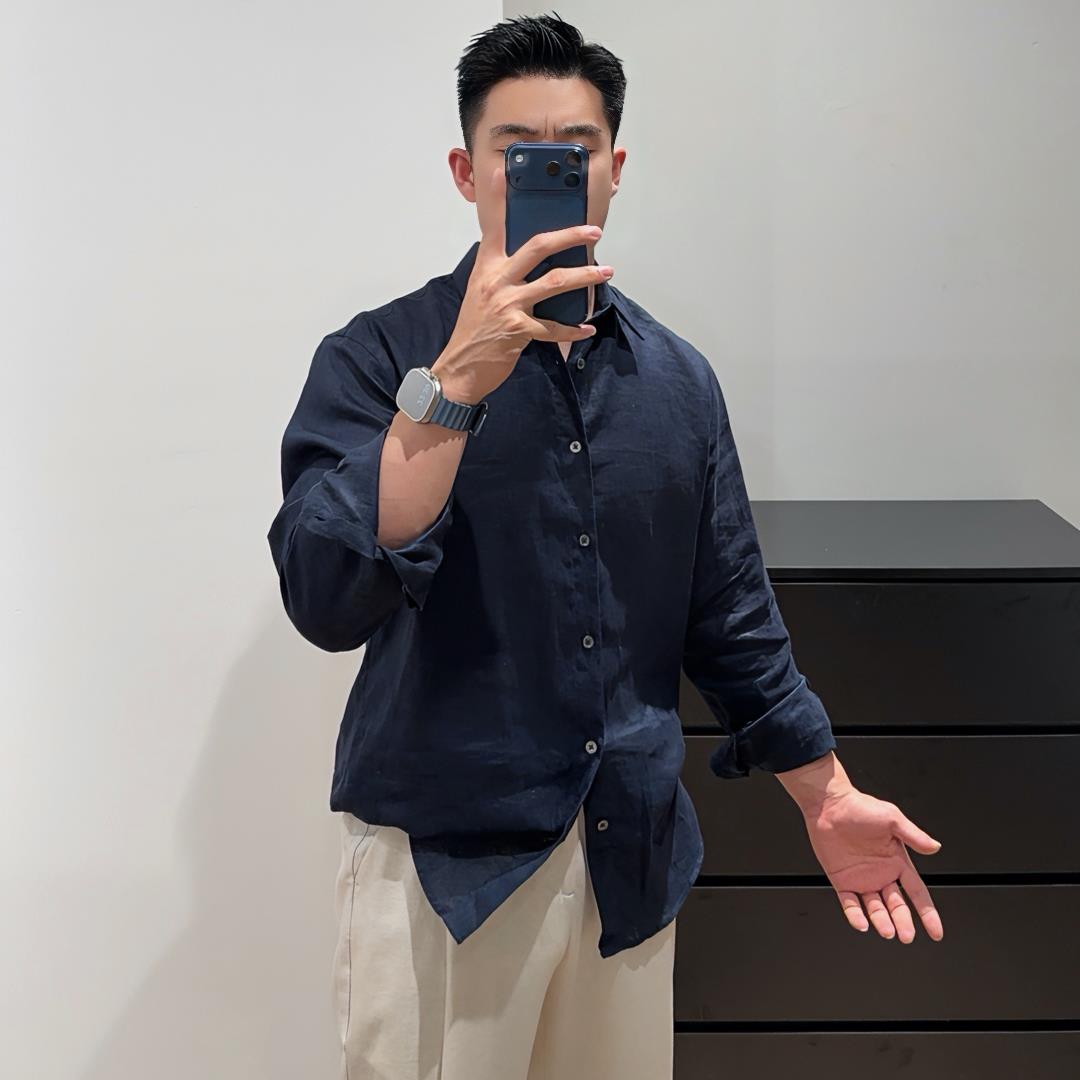 轻熟男士老钱亚麻长袖衬