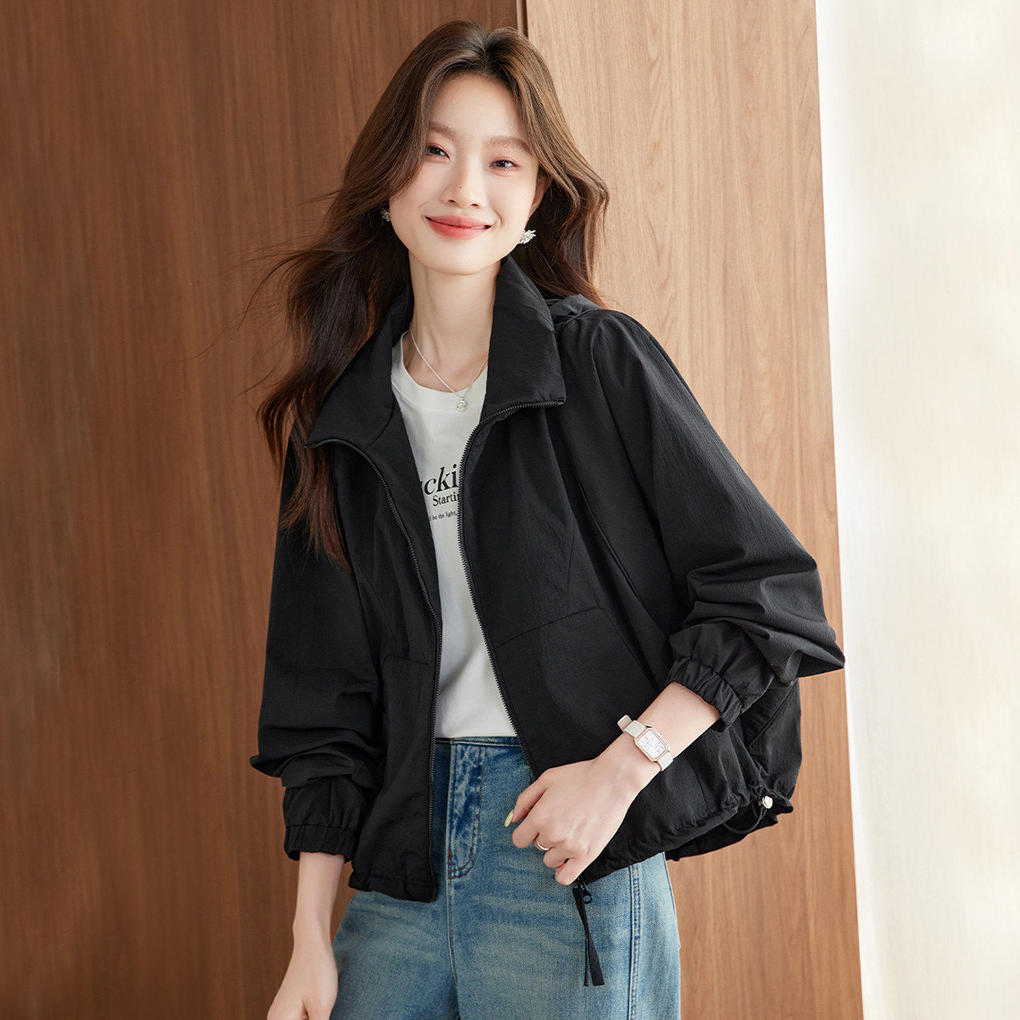 黑色春季薄外套女2026新