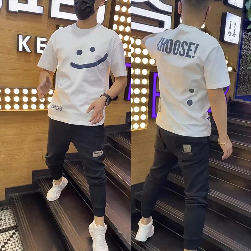 网红时尚笑脸短袖男ins潮
