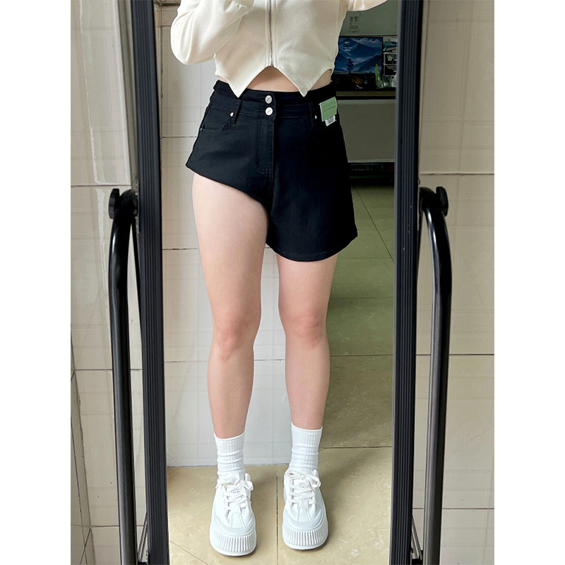 黑色高腰牛仔短裤女夏季