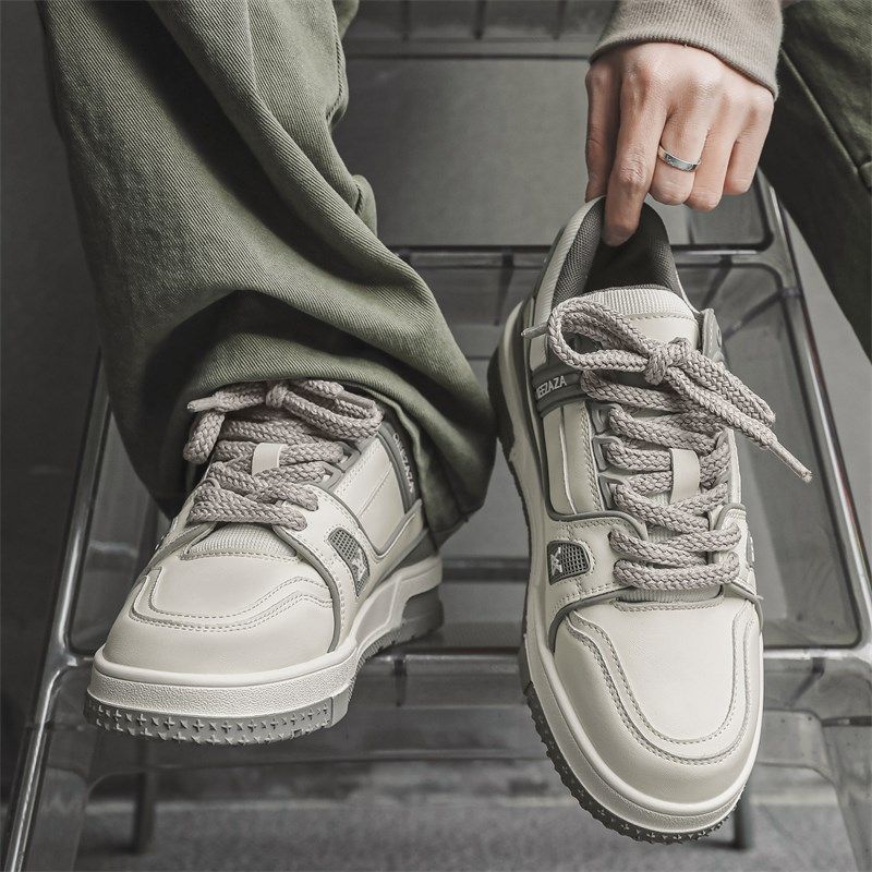 夏季透气板鞋男小众面包鞋厚底增高情侣款小白鞋百搭小胖丁休闲鞋