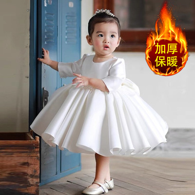 儿童礼服公主裙女童蓬蓬纱周岁生日婚纱裙主持人冬款厚晚礼服长袖