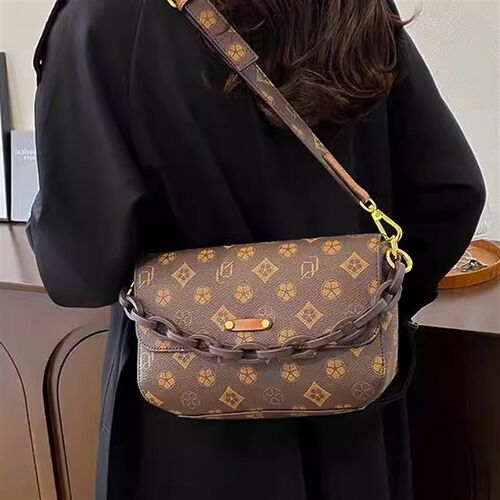 休闲简约复古老花包包女2025夏季新款时尚质感链条单肩斜挎小方包