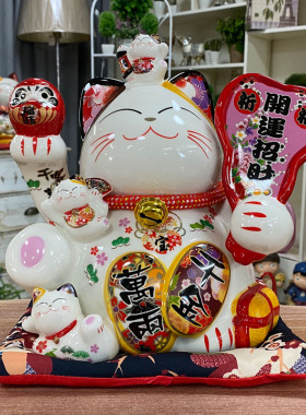千客万来开运招财猫大号陶瓷开业礼品收银台摆件家居客厅装饰网红