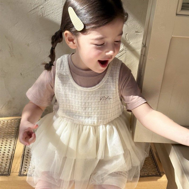 凡妈童装2025夏季新款女童小童韩版短袖T恤网纱背心裙套装两件套,童装/婴儿装/亲子装,T恤,淘宝优惠券,粉丝福利购,淘宝优惠卷