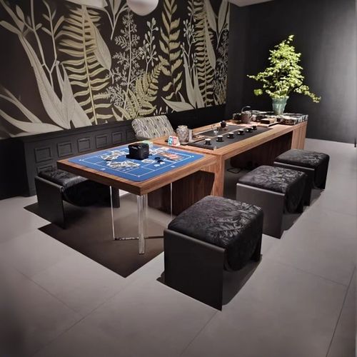 北美黑胡桃木茶桌现代简约实木大板泡茶台掼蛋桌一体休闲桌