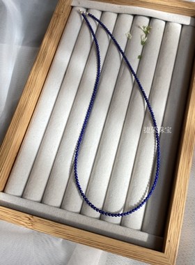 2+极细天然青金石切面光面米珠项链蓝色水晶简约锁骨链925银扣女