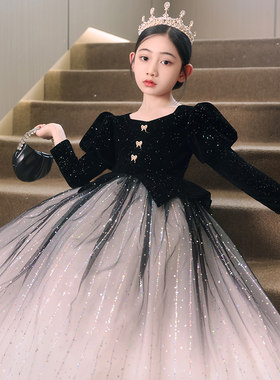 花童婚礼小女孩高定礼服儿童公主裙生日主持人钢琴演出长袖洋装