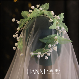 森系仙美清新铃兰花新娘头饰头花旅拍花环影楼拍照写真跟妆发饰品