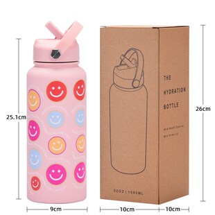 2024新款运动水壶不锈钢大容量1L印刷大口保温杯便携提手吸管水杯