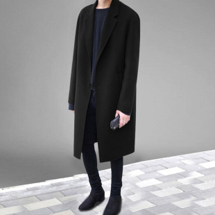 2024冬季韩版青年羊绒呢子大衣中长款英伦风衣男毛呢外套加厚过膝