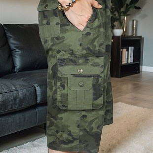 宽松迷彩短裤 休闲工装 中裤 七分裤 爸爸装 薄款 纯棉7分裤 直筒 男夏季