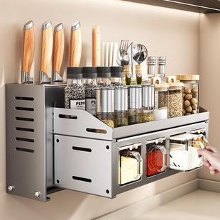 厨房多功能置物架刀架免打孔筷筒厨具壁挂架调味用品瓶罐收纳架子
