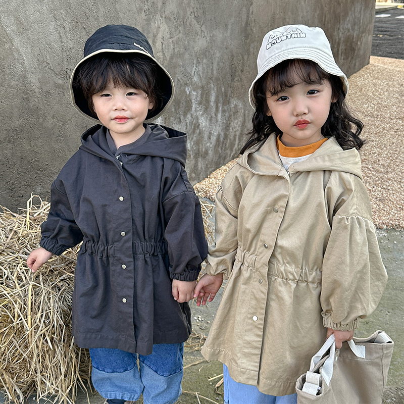 儿童外套中长款男童春装洋气女童连帽风衣2024新款春秋季宝宝上衣