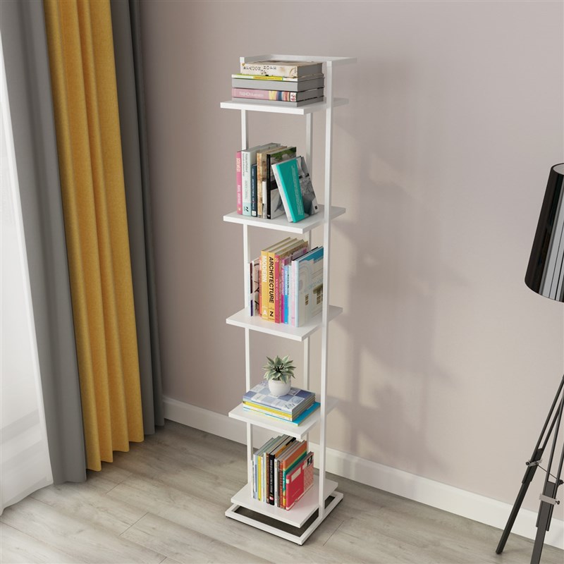 现代简约书架窄客厅 卧室落地隔板置物架 一字层架创意铁艺小书柜