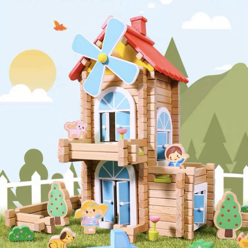 儿童拼插搭盖小房屋子益智玩具榫卯积木立体手工diy建筑0-3岁礼物,玩具/童车/益智/积木/模型,木质积木,淘宝优惠券,粉丝福利购,淘宝优惠卷