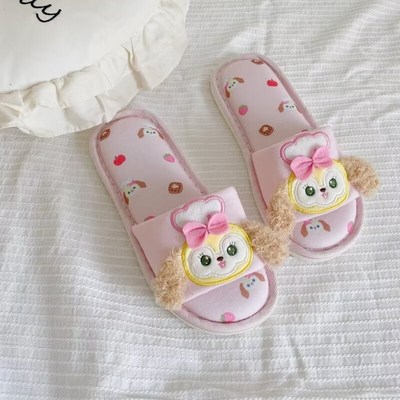 少女心可爱卡通饼饼棉布露趾拖春夏季居家室内地板拖鱼嘴凉拖鞋