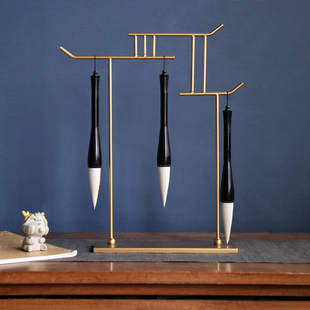 新中式禅意金属毛笔架摆件书房书桌办公室桌面极简样板房软装饰品