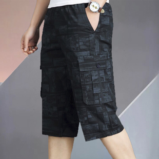 工装 短裤 多袋中裤 中年爸爸宽松过膝大码 七分裤 马裤 男纯棉迷彩美式