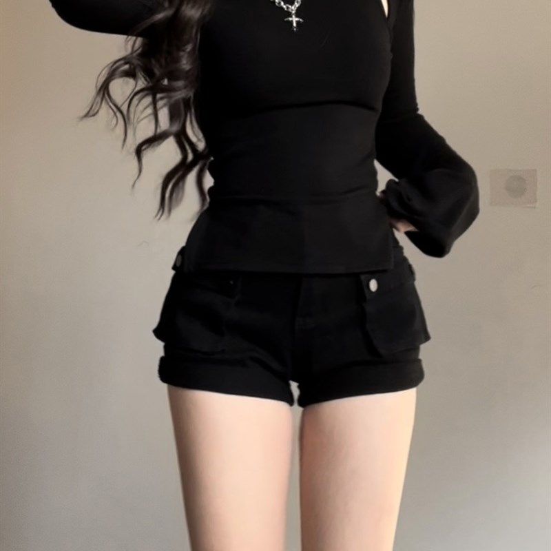 荔枝爱睡觉秋冬美式街头酷女孩半高领喇叭袖针织上衣短裤套装,女装/女士精品,休闲裤,淘宝优惠券,粉丝福利购,淘宝优惠卷