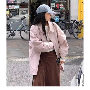 时尚 25春新减龄宽松休闲中长款 翻领风衣外套 韩版 H18021010
