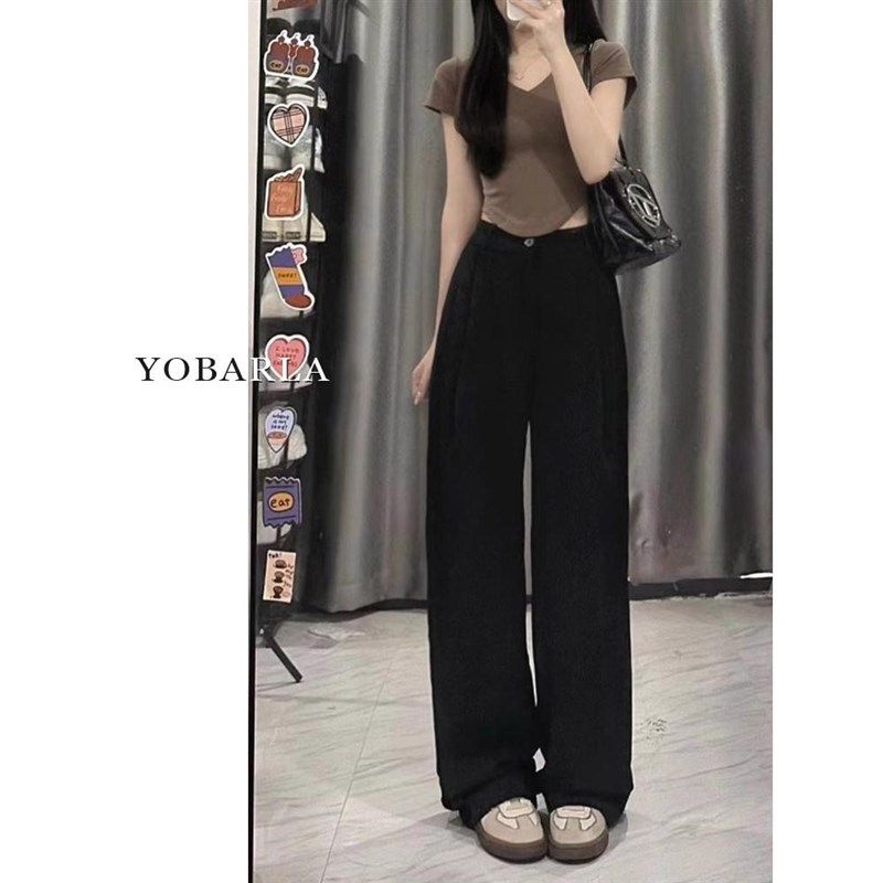 冰丝黑色直筒休闲西装裤女夏季薄款大码胖mm宽松显瘦高腰阔腿裤子,女装/女士精品,休闲裤,淘宝优惠券,粉丝福利购,淘宝优惠卷