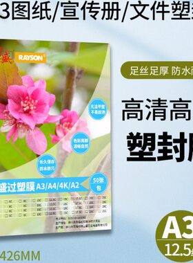 雷盛A3过塑膜塑封膜12.5丝12.5C/125mic相片膜护卡膜过胶膜热封膜