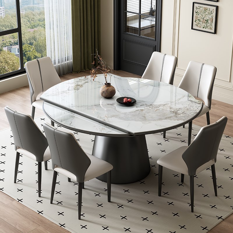 餐桌轻奢岩板餐桌圆形餐桌家x用意式高端客厅桌椅组合桌子客厅家