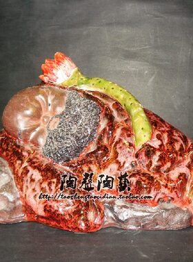 莲生宝地达摩陈冬阳旧作彩红釉手工石湾陶瓷公仔摆件创意中式家居
