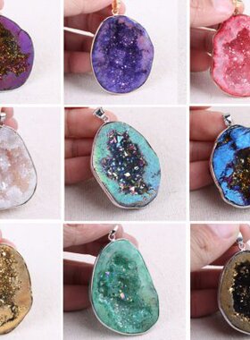 天然玛瑙水晶洞毛衣链女石头晶簇项链挂件欧美爆款配饰吊坠晶芽