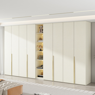 定制实木一门到顶衣柜家用卧室现代简约组合欧松板L型奶油风衣橱